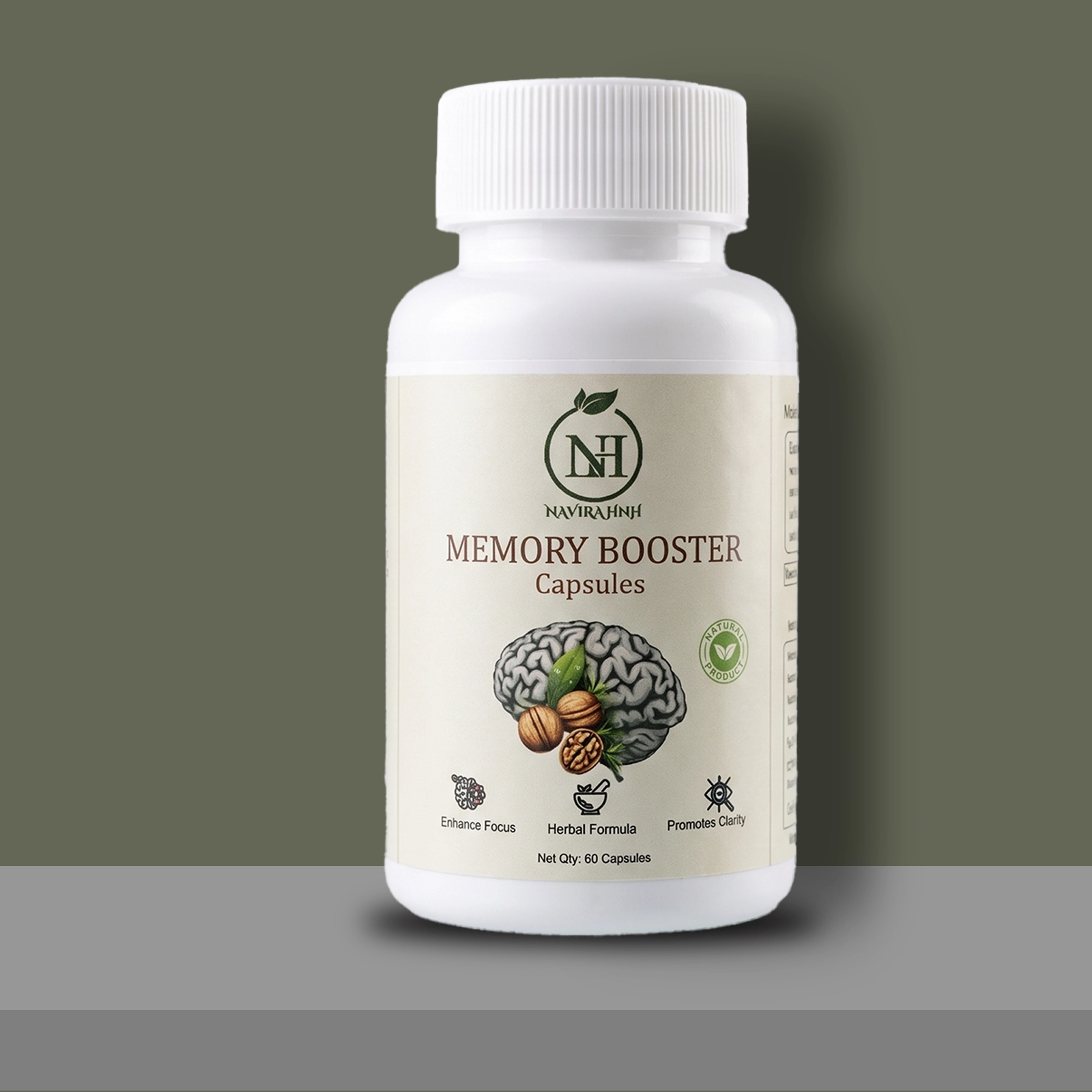 Memory Booster Capsules | Herbal Supplement for Focus & Mental Clarity Support | Daily Capsules